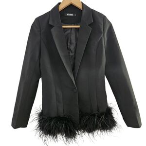 Missguided Women's Black Ostrich Feather Hem Jacket/Blazer